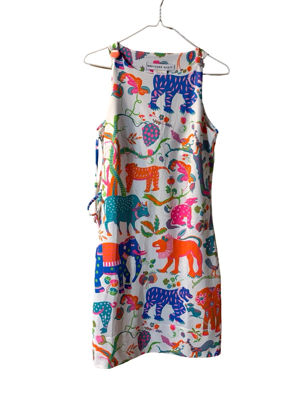 Colorful Gretchen Scott Animal Kingdom Side Tie Shift Dress Sleeveless Medium